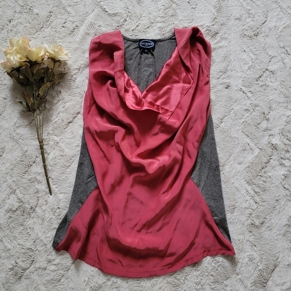 Scoop NYC Pink Silk Gray Fabric Sleeveless Lightweight Blouse Size S - Picture 1 of 10